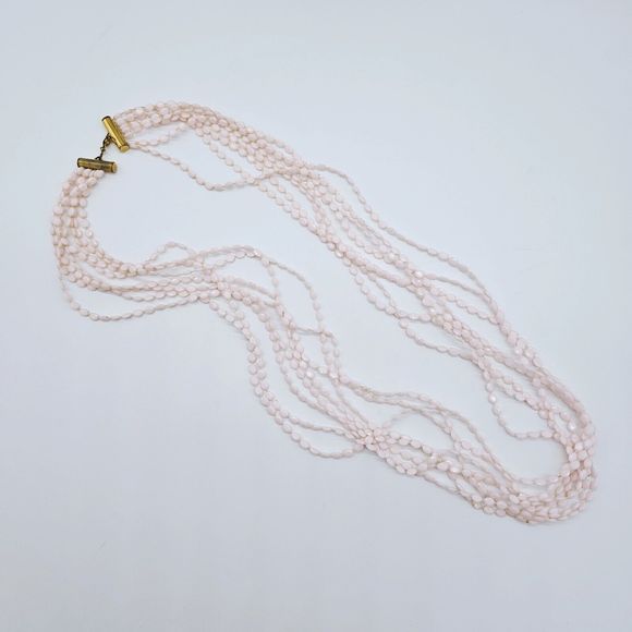 Vintage Pink Necklace Plastic Rice Bead Multi Strand Light Weight Estate Jewelry - Picture 10 of 10